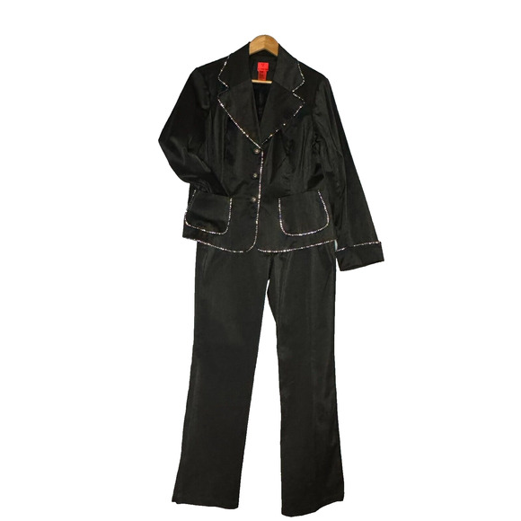 V CRISTINA Set XL Blazer Pants Denim Look Black Shimmer Western Rodeo Chic - Picture 1 of 15